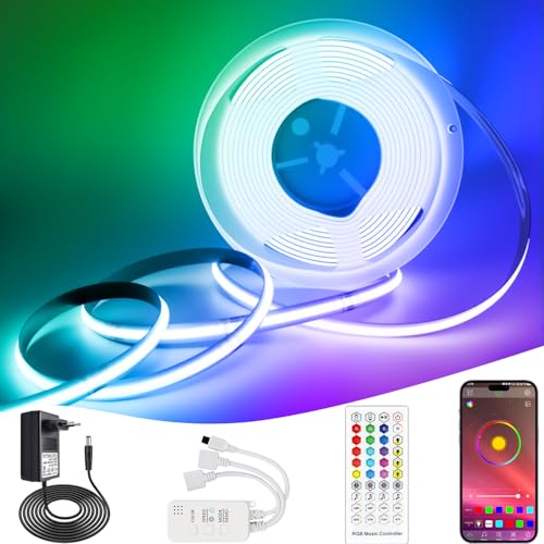 Lam(MS)pen 2M COB LED Streifen RGB Dimmbar, 12V COB LED Stripe RGB mit Controller und Netzteil LED Band Lichterkette, APP Steuerbar für Hause, Zimmer, Bar, TV von Lam(MS)pen