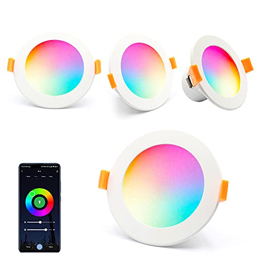 4er WIFI LED Einbaustrahler Dimmbar 9W RGBWW Wlan Bluetooth LED Deckenstrahler RGB warmweiß kaltweiß Rund Einbauleuchte LED Downlight 230V für Wohnzimmer, Kompatibel mit APP, Alexa, Google home von Lam(MS)pen