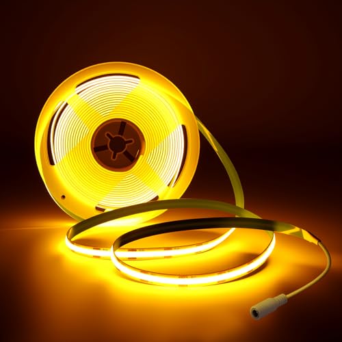 Lam(MS)pen COB LED 5M Streifen 12V Gold Stripe Flexibles LED Band mit hoher Dichte warmweiss 2000K 320LEDs/M Nicht Wasserdicht 8mm Breit für Küche, Schlafzimmer, Innenbereich (Gold stripe 5M 12V) von Lam(MS)pen