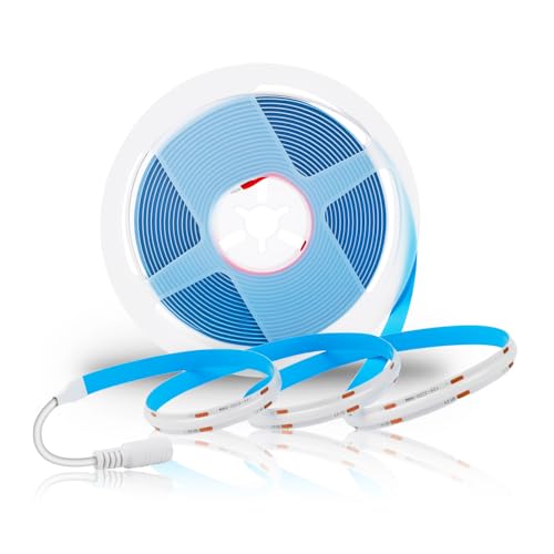 Lam(MS)pen COB LED 5M Streifen 12V Blau Stripe Flexibles LED Band mit hoher Dichte 320LEDs/M Nicht Wasserdicht 8mm Breit für Küche, Schlafzimmer, Innenbereich (blau stripe 5M 12V) von Lam(MS)pen