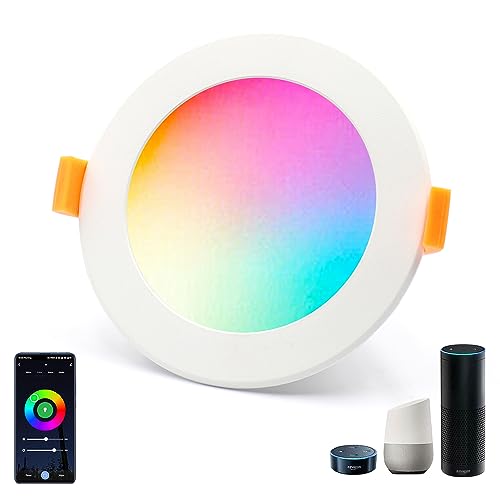 WIFI LED Einbaustrahler Dimmbar 9W RGBWW Wlan Bluetooth LED Deckenstrahler RGB warmweiß kaltweiß Rund Einbauleuchte LED Downlight 230V für Wohnzimmer, Kompatibel mit APP, Alexa, Google home von Lam(MS)pen