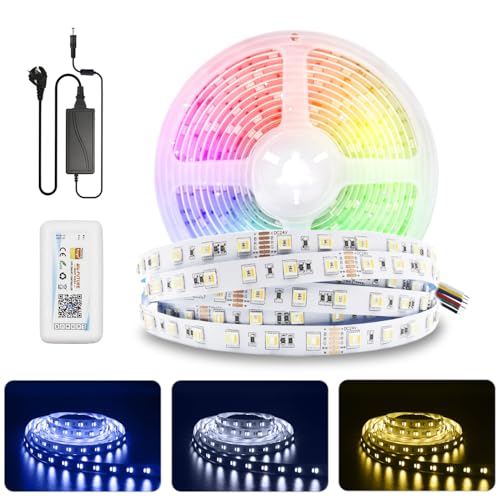 5M WIFI RGBCCT LED Streifen 24V RGBW 5in1 mit Controller und Netzteil 60LEDs/m RGB+Warmweiß+Kaltweiß LED Stripe 5050SMD LED Band LED Lichtleiste LED Leiste für Zuhause, Zimmer, Party von Lam(MS)pen