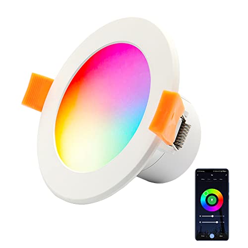 WIFI LED Einbaustrahler Dimmbar 5W RGBWW Wlan Bluetooth LED Deckenstrahler RGB warmweiß kaltweiß Rund Einbauleuchte LED Downlight 230V für Wohnzimmer, Kompatibel mit APP, Alexa, Google home von Lam(MS)pen