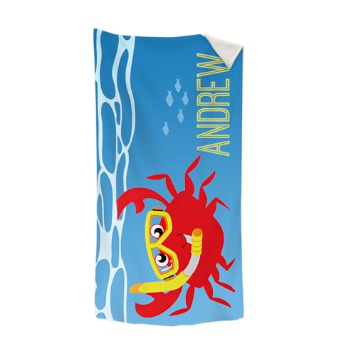 Lam Hub Fong Personalisiertes Strandhandtuch- Extra große benutzerdefinierte Name Strand Badetuch- Weich und Sand frei Mikrofaser Handtuch schnell trocknen Strand Decke (Krabben, 140cm*70cm) von Lam Hub Fong