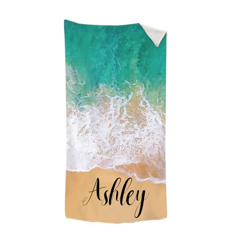 Lam Hub Fong Personalisiertes Strandhandtuch- Extra große benutzerdefinierte Name Strand Badetuch- Weich und Sand frei Mikrofaser Handtuch schnell trocknen Strand Decke (Meereswelle, 180cm*90cm) von Lam Hub Fong