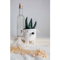 Keramik Übertopf Hund, Hund Mit Lustigen Ohren, Weißer Blumentopf, Blumentopf Einem Cacti Flowerpot, Topf Mittier, Dackel Geshenk von LamaboCeramics