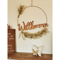 Türkranz Flower Hoop Willkommen 40cm Rost Trockenblumenkranz Wandkranz Loop Scandi Scandiring von Lamaisonsept7