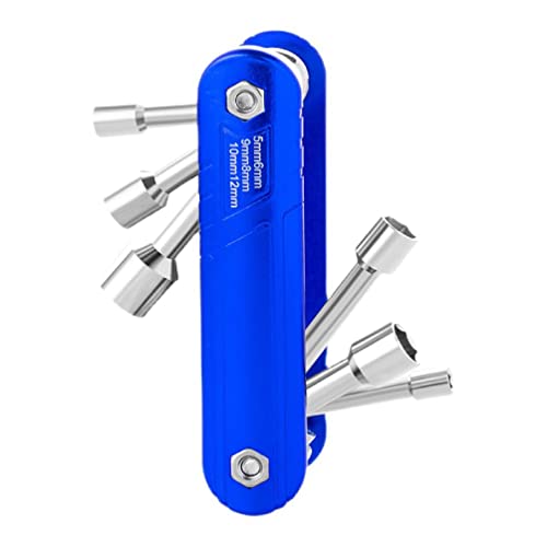 Lamala 6 in 1 Folding Socket Wrench Fix Repair Hand Tools 5/6/8/9/10/12mm Socket Spanner Adapter Set Home Car Bike Repair High Carbon Steel Material Portable Design Narrow Space Operation Adjustable von Lamala