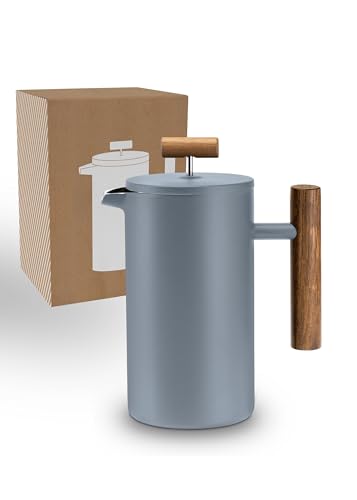 LAMBDA COFFEE® CALDERA Thermo French Press Edelstahl I 1 Liter - 5 Tassen Dusk Blue Blau I 3 Größen erhältlich I Kaffeebereiter aus Edelstahl | Doppelwandig: Hält lange Warm I Kaffeezubereiter | von LAMBDA COFFEE