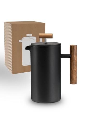 Lambda Coffee® CALDERA Thermo French Press Edelstahl I 1 Liter - 5 Tassen I 3 Größen erhältlich I Kaffeebereiter aus Edelstahl | Doppelwandig: Hält lange Warm I Kaffeezubereiter | Kaffeepresse von Lambda Coffee