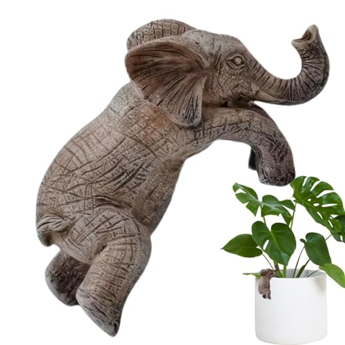 Lambo Blumentopf-Huggers-Figur, zum Aufhängen, Tier-Pflanzgefäß aus Kunstharz, Randdekoration - Elefanten-Pflanzer-Randdekor - Hängen Sie einen Elefanten-Blumentopf aus Kunstharz für Garten, Balkon von Lambo