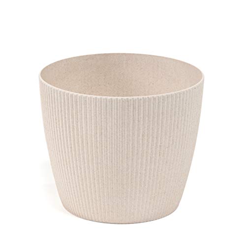 Lamela Übertöpf Magnolia Jumper ECO (+30% Holz) - Durchmesser 16cm, Farbe: ECO Weiß (Beige) | Blumentopf für Blumen und Pflanzen | Vanage Kunststoff Pflanzkübel + 30% Holz von Lamela