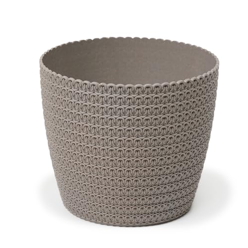 Lamela Übertopf Hildegard Eco aus Holzkunststoff Blumentopf in Häkeloptik, Durchmesser:22 cm, Farbe:Grau von Lamela