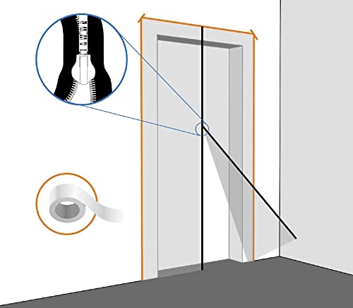 Lamera® Profi Staubschutztüre PE Folie wiederverwendbar 220 x 120 cm inkl. Klebeband, für Innen- und Aussenbereich, mit Reißverschluss, lichtdurchlässig transparent, für Umbau und Renovierung von Lamera