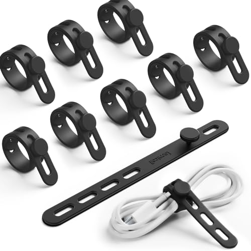 Lamicall 10 Stück Silikon Kabelbinder, Wiederverwendbare Kabelmanagement - [2025 Waschbar] Elastisch Einstellbar Kabel Organizer mit Schlossschnalle, Wiederverschließbare Cable Ties für Reisen Zuhause von Lamicall