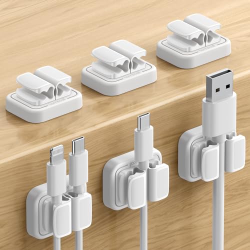 Lamicall 3-IN-1 Kabelhalter Kabelclips, Kabel Organizer - 6 Stück Kabelklemmen selbstklebend, Verstellbarer Kabelorganizer am Schreibtisch, Wand, Kabelmanagement für Netzkabel, HDMI, USB, Ladekabeln von Lamicall