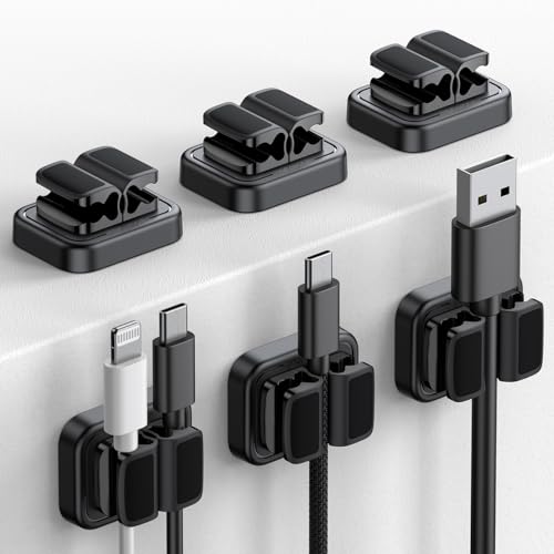 Lamicall 3-IN-1 Kabelhalter Kabelclips, Kabel Organizer - 6 Stück Kabelklemmen selbstklebend, Verstellbarer Kabelorganizer am Schreibtisch, Wand, Kabelmanagement für Netzkabel, HDMI, USB, Ladekabeln von Lamicall