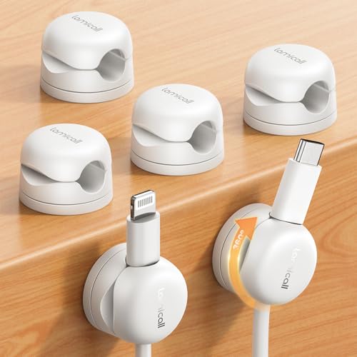 Lamicall Kabelhalter Selbstklebend, 6 Stück Kabelclips Kabelhalterung - [Upgraded 360° Drehbar] Feder Kabel Clips, [1S Klemmt] Kabelklemmen Schreibtisch für HDMI, Kabel Organizer für Tisch/Auto/Wand von Lamicall