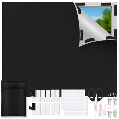 LAMITOCS Verdunklungsstoff Sets 400x148CM, Verdunkelungsrollo ohne Bohren,Tragbare dachfenster verdunkelung Stoff,Fenster verdunkelung Sonnenschutzvorhänge mit Wärmedämmschicht für Innen Dachschräge von Lamitocs