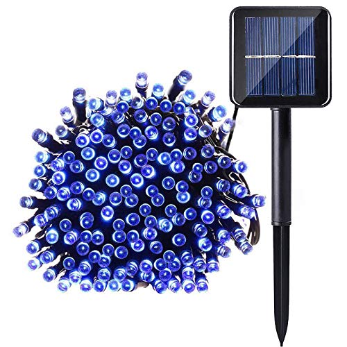 Lamker 20M 200er LEDs Lichterketten Solar Außen Blau LED Lichterkette Wasserdicht Grünes Kabel 8 Modi Dimmbar Solarlichterkette Beleuchtung Deko für Garten Terrasse Balkon Tor Hof Hochzeit von Lamker