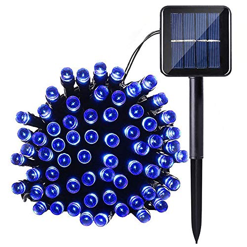 Lamker 5M 50er LEDs Lichterketten Solar Außen Blau LED Lichterkette Wasserdicht Grünes Kabel 8 Modi Dimmbar Solarlichterkette Beleuchtung Deko für Garten Terrasse Balkon Tor Hof Hochzeit von Lamker