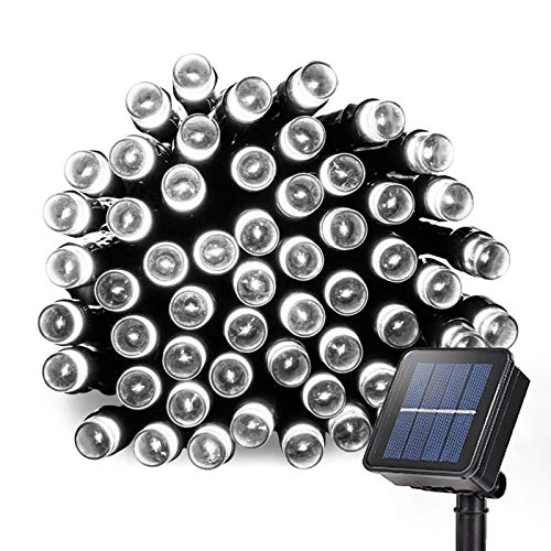 Lamker Solar LED Lichterketten Außen Kaltweiss 12M 100er LEDs Lichterkette Wasserdicht Grünes Kabel 8 Modi Dimmbar Beleuchtung Deko für Garten Terrasse Balkon Tor Hof Hochzeit Solarlichterkette von Lamker