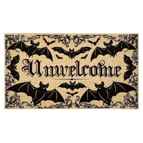 Unwelcome Fußmatte für den Innen- und Außenbereich, Halloween, Willkommens-Fußmatte, für Vorder- und Hintertür, schwarz, Fledermaus-Eingang, Bodenmatte, innen und außen, rutschfester Teppich, waschbar Unwelcome Fußmatte für den Innen- und Außenbereich, Halloween, Willkommens-Fußmatte, für Vorder- und Hintertür, schwarz, Fledermaus-Eingang, Bodenmatte, innen und außen, rutschfester Teppich, waschbar von Lamkidle