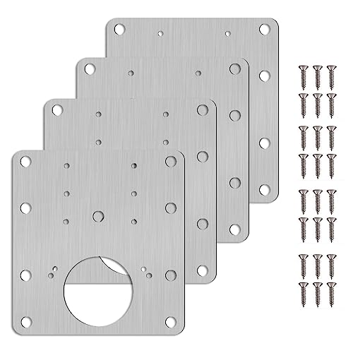 Lamkrtlp 4 Stück Scharnier Reparaturplatte, Edelstahl Schrankscharnier Reparaturplatten mit 24 Stück Schrauben, 9 x 9 cm Scharnier Reparaturset für Küchenholzmöbel Fensterschublade von Lamkrtlp