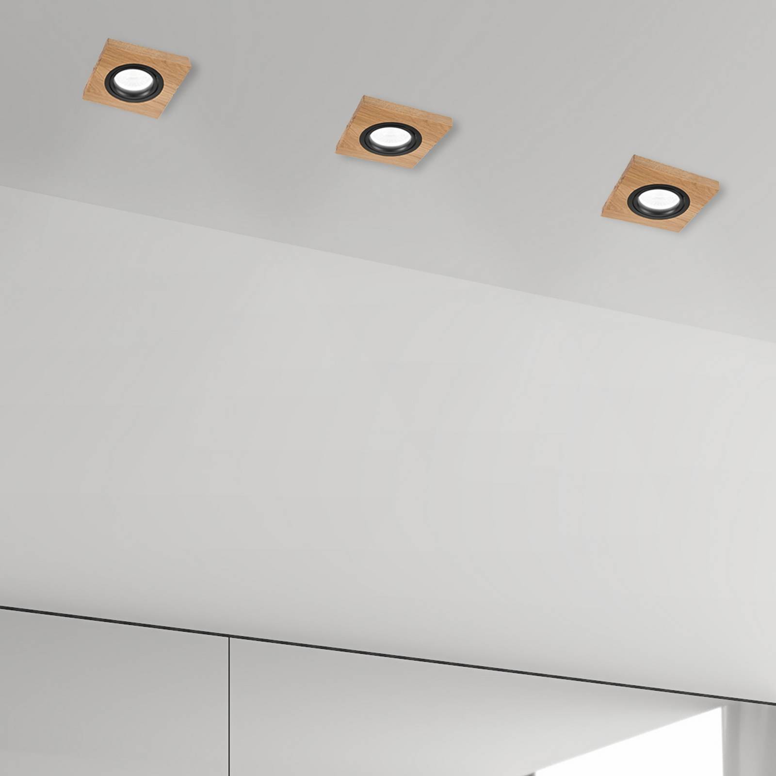 Deckeneinbaulampe Tobby, 10 x 10 cm, 3er-Set Eichenholz GU10 Deckeneinbaulampe Tobby, 10 x 10 cm, 3er-Set Eichenholz GU10 von Lamkur Lighting