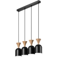 Lamkur Hängeleuchte Eiche schwarz Stahl Holz B/H/L: ca. 11x84x57 cm E27 4 Brennstellen von Lamkur