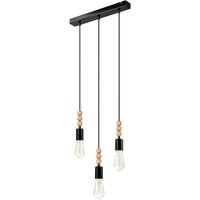 Lamkur Pendelleuchte SIMON 37363 schwarz Stahl Holz H/L: ca. 94x40 cm E27 3 Brennstellen von Lamkur