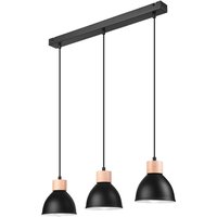 Lamkur Pendelleuchte schwarz Stahl Holz B/H/L: ca. 13x80x70 cm E27 3 Brennstellen von Lamkur