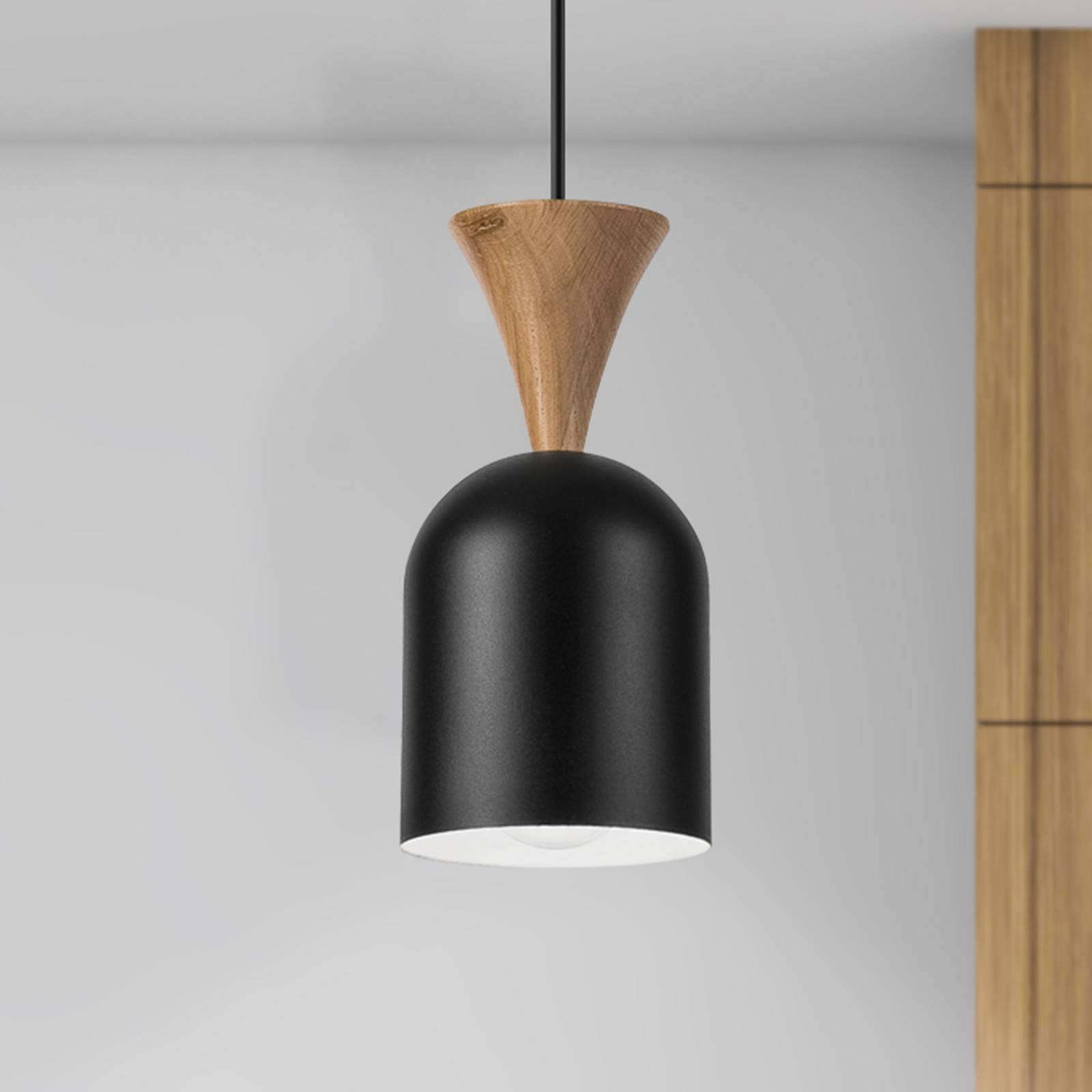 Pendellampe Nolan, Ø 11 cm, schwarz/eiche, Metall/Holz Pendellampe Nolan, Ø 11 cm, schwarz/eiche, Metall/Holz von Lamkur