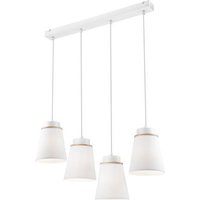 Pendelleuchte Weiß Holz Stoff Metall 4-flmg Lampe von Lamkur