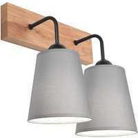 Wandlampe Modern Grau Natur B: 33 cm 2-flammig E27 Stoff Holz von Lamkur