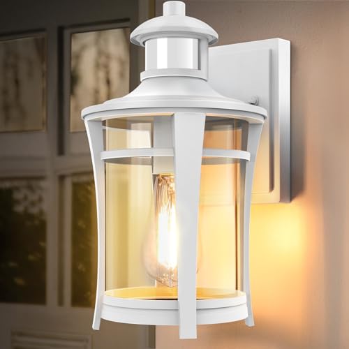 Lamomo Außenlampe mit Bewegungsmelder, 3 Beleuchtungsmodi Led Aussenlampe Lampe mit Bewegungsmelder Aussen, Wasserdichtes Außenleuchte Wandleuchte Außen Ausenbeleutung Hauswand für Haus, Weiß von Lamomo