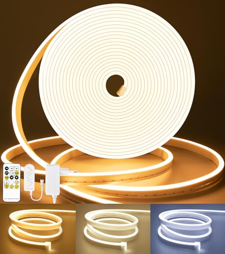 Lamomo LED Streifen 5m, Neon LED Strip Dimmbar Weiß 3000K-6000K, Wasserdicht Flexibel 24V Silikon Lichtband mit Fernbedienung für Innen Heim Küche Deko von Lamomo