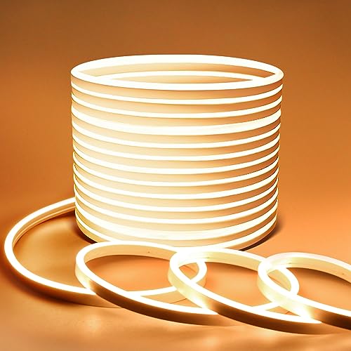 Lamomo LED Strip 20M, Dimmbar Warmweiss Neon LED Streifen, 24V IP65 Wasserdicht 3000K LED Leiste, Silikon DIY Flexibel 2400 Leds Lichtleiste für Innen Aussenbereich Heim Küche Deko von Lamomo