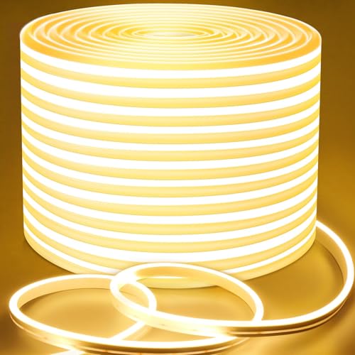Lamomo LED Strip 30M, Warmweiss Dimmbar Neon LED Streifen, Wasserdicht 3000K LED Lichtband, Silikon DIY Flexibel 24V Lichtleiste mit Netzteil und Controller für Innen Aussenbereich Heim Küche Deko von Lamomo