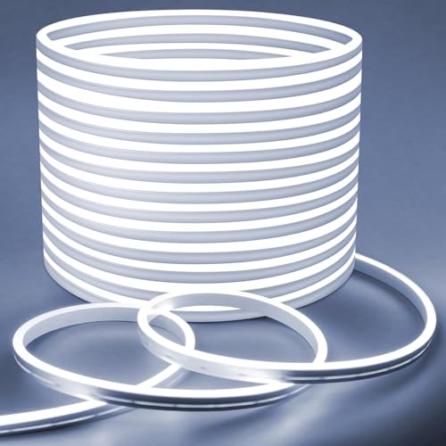 Lamomo LED Strip 30M, Weiß Dimmbar Neon LED Streifen, Wasserdicht 6000K LED Lichtband, Silikon DIY Flexibel 24V Lichtleiste mit Netzteil und Controller für Innen Aussenbereich Heim Küche Deko von Lamomo