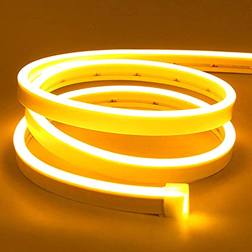 Lamomo LED Strip Gelb, 12V 5M LED Lichtband, Wasserdicht Neon LED Streifen, DIY Flexibel Ledband für Innen Aussenbereich Heim Küche Deko（Netzadapter nicht enthalten von Lamomo