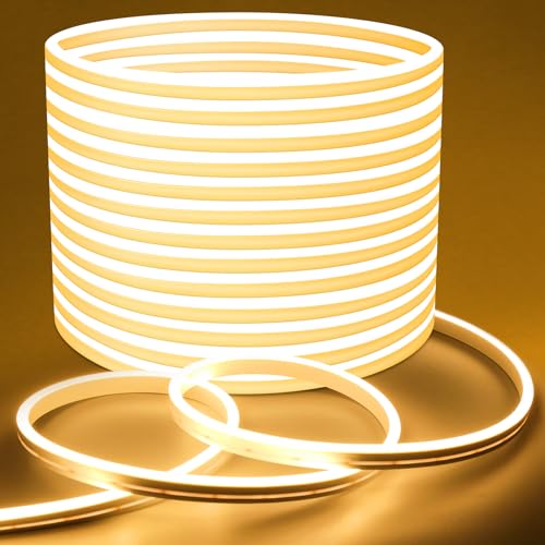 Lamomo LED Strip Warmweiss 10m, 24V Dimmbar Neon LED Streifen, Wasserdicht 3000K LED Lichtband, Silikon DIY Flexibel Lichtleiste mit Netzteil und Controller für Innen Aussenbereich Heim Küche Deko von Lamomo