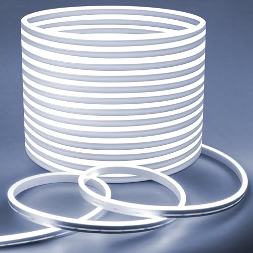 Lamomo LED Strip Weiß 20m, 24V Dimmbar Neon LED Streifen, Wasserdicht 6000K LED Lichtband, Silikon Flexibel 2400 LEDs Lichtleiste mit Netzteil für Schlafzimmer, Wohnstube, Küche von Lamomo