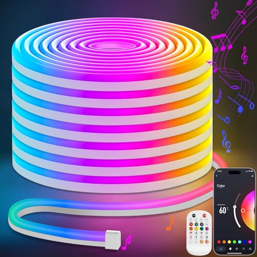 Lamomo LED Strip 10m, Neon Led Streifen APP Steuerung, Wasserdichte Flexible Aussenbereich RGB Led Leiste, Musik Sync 24V Indirekte Beleuchtung Band für Wohnzimmer,Schlafzimmer, Spielzimmer von Lamomo