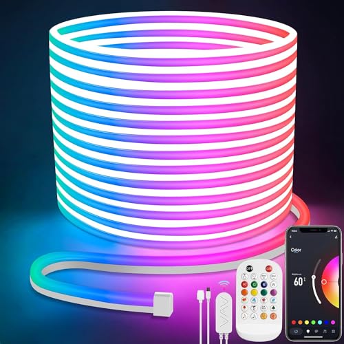 Lamomo RGB LED Strip 20m, 24V Neon Led Streifen APP Steuerung, Wasserdichte Flexible Aussenbereich Led Leiste, Musik Sync Indirekte Beleuchtung Band für Wohnzimmer,Schlafzimmer, Spielzimmer von Lamomo