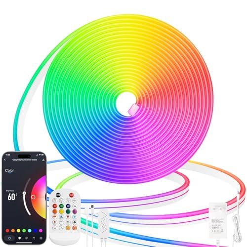Lamomo RGB Led Streifen 5m, Neon LED Strip 5m mit Fernbedienung APP Steuerung, 12V Wasserdichte Flexible Dimmbar Led Leiste, Bluetooth Musik Sync Indirekte Beleuchtung Band für Party, Schlafzimmer von Lamomo