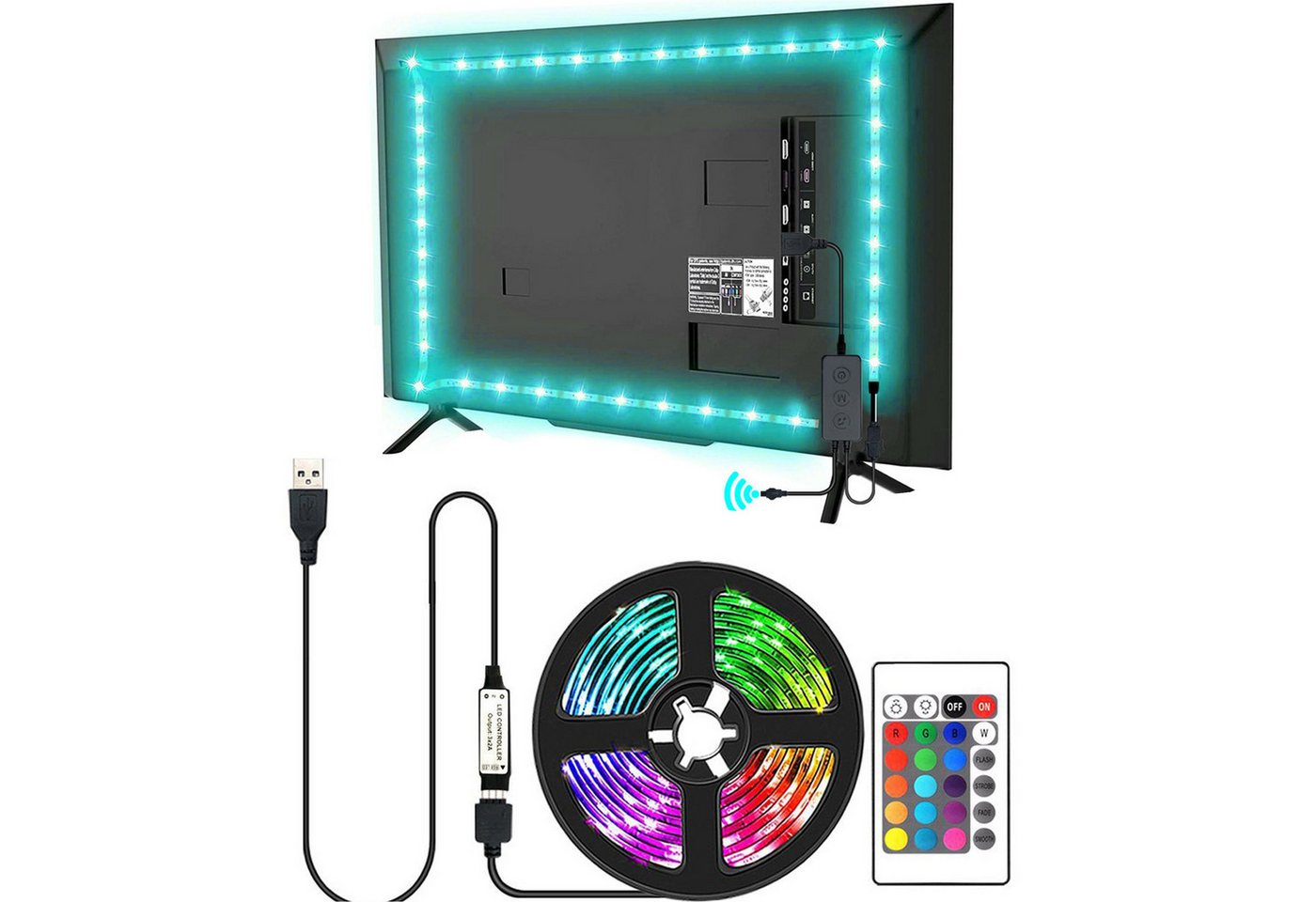 LANOR LED Stripe Lichtleiste,LED-TV-Licht,USB-Schnittstelle,24-Tasten-Fernbedienung von LANOR