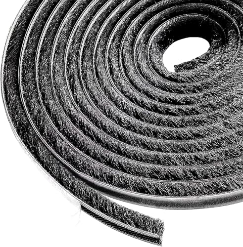 Lamondre 5m Bürstendichtung Selbstklebend Dichtungsband Tür Fenster Abdichten Dichtungsstreifen 5m(L) x9mm(B) x5mm(H), Türdichtung Dichtungsbürste für Tür, Fenster, Kleiderschränk (Schwarz) von Lamondre