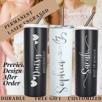 Benutzerdefinierte Brautjungfern Skinny Tumbler, Braut Geschenk, Edelstahl Becher Mit Stroh, Gravur Personalisiert von Lamoriea