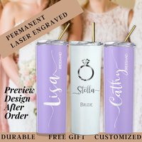 Braut Tumbler, Custom Bridesmaid Skinny Tumbler, Brautjungfern Geschenk, Edelstahl Becher Mit Stroh, Gravur Personalisiert von Lamoriea